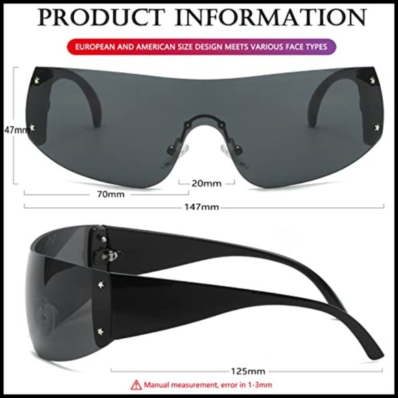 Oversized Y2K Retro Wrap Around Shield Sunglasses Trendy Chic Unisex main image 7